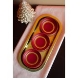 Sarkap Home 3'lü 10x3,2 cm Çerezlik ve 16x35 cm Sunumluk Tepsi Seti - Kırmızı & Gold