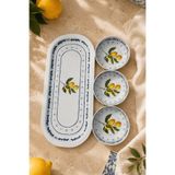 Sarkap Home 3'lü 10x3,2 cm Çerezlik ve 16x35 cm Sunumluk Tepsi Seti - Lemon Design Beyaz
