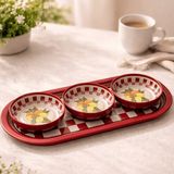 Sarkap Home 3'lü 10x3,2 cm Çerezlik ve 16x35 cm Sunumluk Tepsi Seti - Lemon Design Kırmızı