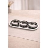 Sarkap Home 3'lü 10x3,2 cm Çerezlik ve 16x35 cm Sunumluk Tepsi Seti - Silver