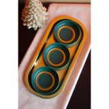 Sarkap Home 3'lü 10x3,2 cm Çerezlik ve 16x35 cm Sunumluk Tepsi Seti - Yeşil & Gold