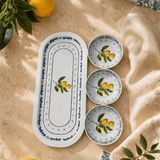 Sarkap Home 3'lü Lemon Design Beyaz Metal Tepsi Seti 10X3,2 cm Çerezlik ve 16X35 cm Sunumluk - 001 - Beyaz