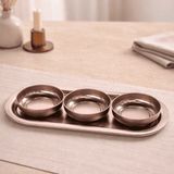 Sarkap Home Home 3'lü 10x3,2 cm Çerezlik ve 16x35 cm Sunumluk Tepsi Set i- Açık Bronz - Rose Gold