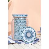 Sarkap Home Kapak Hediyeli 1600 ml Kare Kavanoz - Yeşil Çini Kapaklı