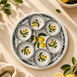 Sarkap Home Lemon Design 34 cm Beyaz Tepsi ve 10X3,2 cm 6'lı Çerezlik Seti Şık Tasarım - 001 - Beyaz