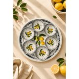 Sarkap Home Lemon Design Beyaz 34 cm Tepsi ve 10x3,2 cm 6'lı Çerezlik Seti