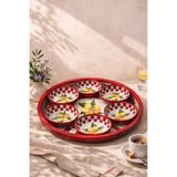 Sarkap Home Lemon Desing 34 cm Tepsi ve 10X3,2 cm 6'lı Çerezlik Seti - Kırmızı