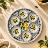 Sarkap Home Lemon Desing 34 cm Tepsi ve 10x3,2 cm 6'lı Çerezlik Seti LemonDesignBeyaz