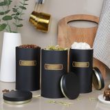 Sarkap Metal Vakumlu Kapaklı 1 Litre 3'lü Saklama Kabı - Soft Touch Eskitme Kabartmalı - Siyah - Büyük Boy 90x160 mm