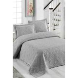 Sarmasik Duz Renk Cift Kisilik Microfiber Kapitone Yatak Ortusu Takimi - Acik Gri