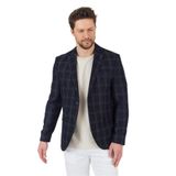 Sarmue Erkek Koyu Lacivert Ekose Kareli Poliviskon Kumaş Slim Fit Dar Kesim Spor Blazer Ceket Koyu Lacivert 54