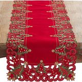 Saro Lifestyle Saunders ROE Lifestyle tatil Noel ağacı masa örtüsü, kırmızı, 40,6 x 172,7 cm