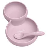 Saro Silikon Bebek İkiz Tabak Kase ve Kaşık Seti Pembe Antibakteriyel ve Dayanıklı