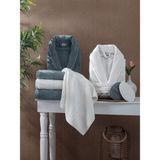 Sarra Home Midye Aile Bornoz Seti - Krem - Yeşil - M - L