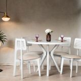 Sarte Beyaz Ahşap Yuvarlak Masa Sandalye Takımı 100X100