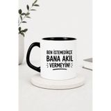 SARUHAN CONCEPT Kişiye Özel Baskılı Kupa Bardak, İçi ve Kulplu Siyah Afilli Porselen Kupa Bardak, Kahve Kupası- İsme Özel Tasarım