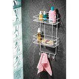 SAS 2 Katlı Beyaz Kancalı Banyo Duş Rafı, Şampuanlık, Lif/kese Askılı, Paslanmaz Metal, Banyo Düzenleyici - (tş-02)