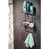 SAS 2 Katlı Siyah Kancalı Banyo Duş Rafı, Şampuanlık, Lif/kese Askılı, Paslanmaz Metal, Banyo Düzenleyici - (tş-02)