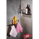 SAS 2’li Yapışkanlı Ayarlanabilir Banyo Rafı, Paslanmaz Kristal Şampuanlık, (yapıştır/vidala) Krom-siyah - Lş-01 -ks Gümüş