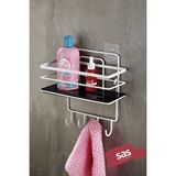 SAS 4 Kancalı Yapışkanlı Ayarlanabilir Banyo Duş Rafı – Paslanmaz Kristal Şampuanlık (yapıştır/vidala) Beyaz-siyah - Lş-01 - Bsbk