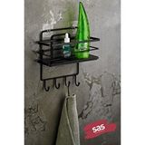 SAS 4 Kancalı Yapışkanlı Ayarlanabilir Banyo Duş Rafı – Paslanmaz Kristal Şampuanlık (yapıştır/vidala) Siyah - Lş-01 - Sssk
