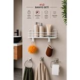 SAS Banyo Düzenleyici Set 4 Parça Yapışkanlı Şampuanlık Tuvalet Kağıtlığı Havluluk Askı Tss-01 Beyaz