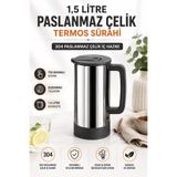Sas Haus 1,5 Litre Paslanmaz Çelik Termos Sürahi | Tek Basmalı Kapak | Sızdırmaz İçecek Sürahisi | 3 | Antrasit