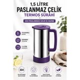 Sas Haus 1,5 Litre Paslanmaz Çelik Termos Sürahi | Tek Basmalı Kapak | Sızdırmaz İçecek Sürahisi | 3 | Mor