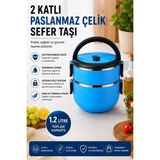 Sas Haus 2 Katlı 1.2 Litre Paslanmaz Çelik Sefer Tası Sızdırmaz Kapaklı Yemek Taşıma Kabı Bento Lunch Box 304 Çelik Mavi