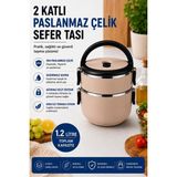 Sas Haus 2 Katlı 1.2 Litre Paslanmaz Çelik Sefer Tası Sızdırmaz Kapaklı Yemek Taşıma Kabı Bento Lunch Box 304 Çelik Sütlü Kahve - Kahverengi