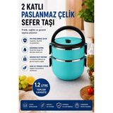 Sas Haus 2 Katlı 1.2 Litre Paslanmaz Çelik Sefer Tası Sızdırmaz Kapaklı Yemek Taşıma Kabı Bento Lunch Box 304 Çelik Turkuaz