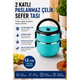Sas Haus 2 Katlı 1.2 Litre Paslanmaz Çelik Sefer Tası Sızdırmaz Kapaklı Yemek Taşıma Kabı Bento Lunch Box 304