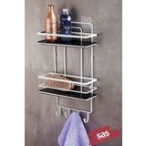 Sas Haus 2 Katlı Kancalı Yapışkanlı Banyo Duş Rafı – Ayarlanabilir Kristal Raf (Yapıştır/Vidala) Siyah-Beyaz
