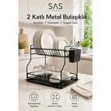 Sas Haus 2 Katlı Metal Bulaşıklık Kaşıklıklı Ve Damlalıklı Tezgâh Üstü Bulaşık Kurutmalık Dtb-02