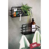 Sas Haus 2’li Siyah Yapışkanlı Ayarlanabilir Banyo Rafı, Kristal Şampuanlık (Yapıştır/Vidala)