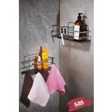 Sas Haus 2’li Yapışkanlı Ayarlanabilir Banyo Rafı, Paslanmaz Kristal Şampuanlık (Yapıştır/Vidala) Krom-Siyah