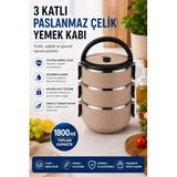 Sas Haus 3 Katlı Paslanmaz Çelik Yemek Kabı 1800 ML Sızdırmaz Kapaklı Taşınabilir Lunch Box, Kahve