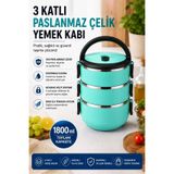 Sas Haus 3 Katlı Paslanmaz Çelik Yemek Kabı 1800 ML Sızdırmaz Kapaklı Taşınabilir Lunch Box, Turkuaz
