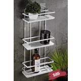 Sas Haus 3 Katlı Yapışkanlı Banyo Duş Rafı – Ayarlanabilir Kristal Raf (Yapıştır/Vidala) Beyaz-Beyaz