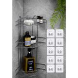 SAS HAUS 3 Katlı Yapışkanlı Banyo Köşeliği + 10'lu Yedek Yapışkan Hediyeli, Delmeden Montaj Şampuanlık Duş Rafı Krom