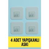 Sas Haus 4 Adet 7x7cm Yedek Süper Güçlü Yapışkanlı Askı, 20kg Banyo - Mutfak Raf Tutucu Sticker, Delmesiz