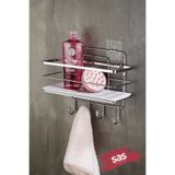 Sas Haus 4 Kancalı Ayarlanabilir Banyo Duş Rafı, Paslanmaz Kristal Şampuanlık (Yapıştır/Vidala) Krom-Beyaz