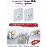 Sas Haus 4'lü Banyo Rafı Yapışkanı – Delmeden Şampuanlık ve Banyo Köşelik Montaj Aparatı - 7 x 7 cm