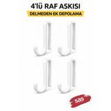 Sas Haus 4’lü Raf Askısı – Delmeden Ek Depolama Kancası, Banyo ve Mutfak Rafları İçin Beyaz