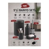 Sas Haus 5’li Antrasit Gri Banyo Seti – 7 Litre Döner Kapaklı Çöp Kovası, Silikon WC Fırçası, Sıvı S