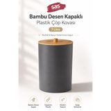 Sas Haus Bambu Desen Kapaklı Plastik Çöp Kovası 7 Litre Antrasit Mutfak Banyo Çöp Kovası