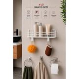 Sas Haus Banyo Düzenleyici Set 4 Parça Yapışkanlı Şampuanlık Tuvalet Kağıtlığı Havluluk Askı TSS-01 Beyaz, Beyaz