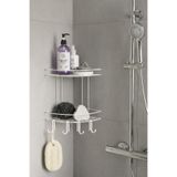 Sas Haus Banyo Köşe Rafı Askılı Duş Organizeri ve Şampuanlık 2 Katlı Beyaz EK-02