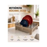 Sas Haus Bulaşıklık Tezgah Üstü Tabak Bardak Kurutmalık Plastik Bulaşık Sepeti 33x41 cm Bej S-10567