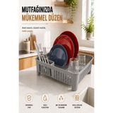 Sas Haus Bulaşıklık Tezgah Üstü Tabak Bardak Kurutmalık Plastik Bulaşık Sepeti 33x41 cm Gri S-10567